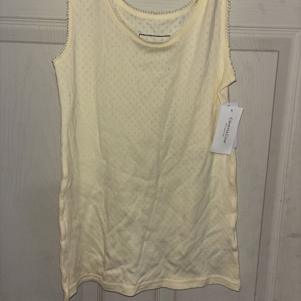 Charter Club Women's Cotton Pointelle Tank top Lemon Icy Medium